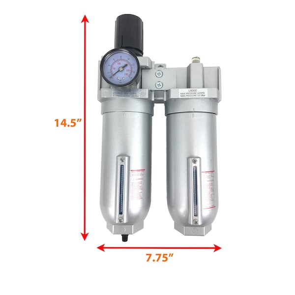 1 NPT SUPER DUTY 2 Stages Filter Regulator Lubricator Oiler Combo Piggyback (AUTO DRAIN)